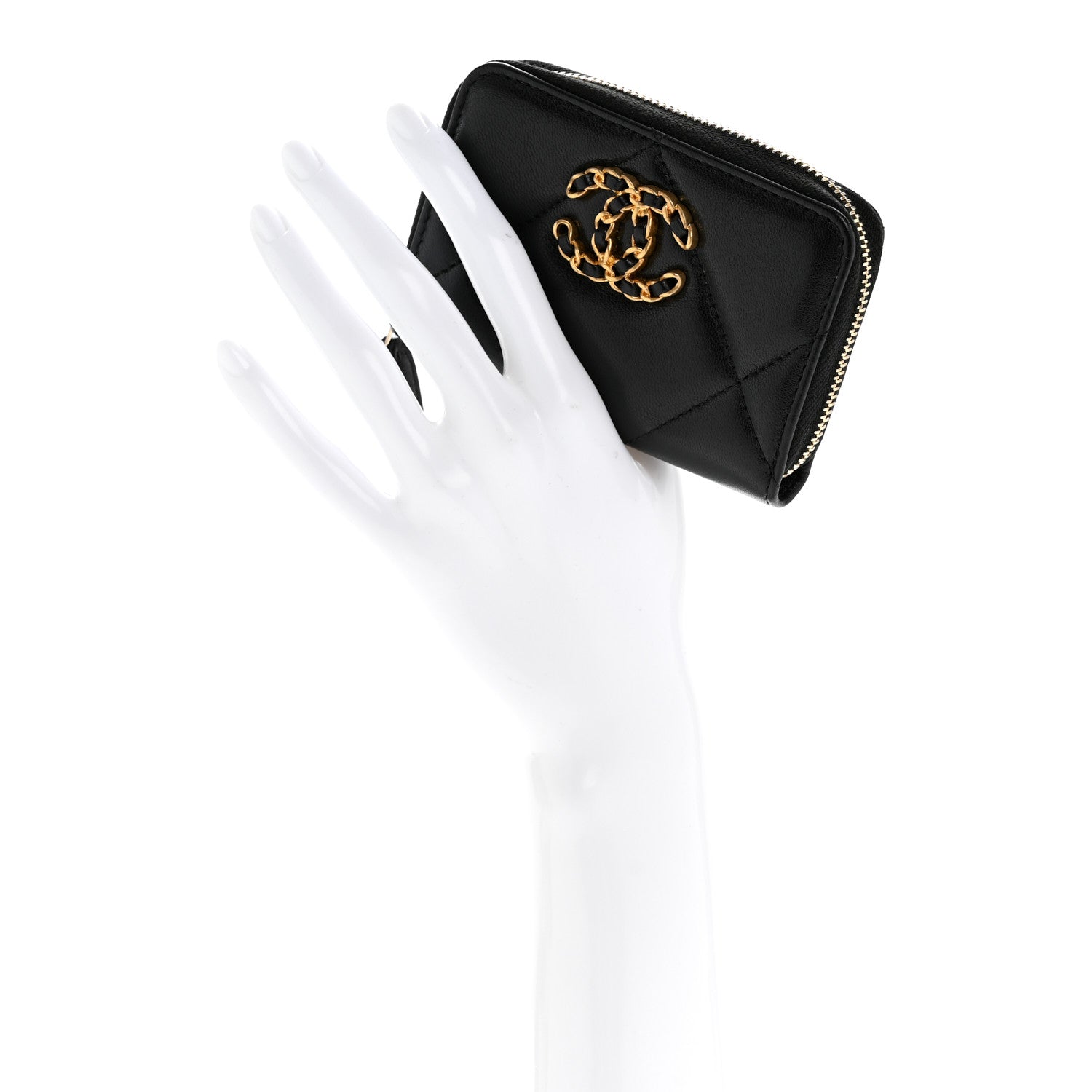Chanel Lambskin Quilted Chanel 19 Zip Around Coin Purse Wallet Black 2 of 8