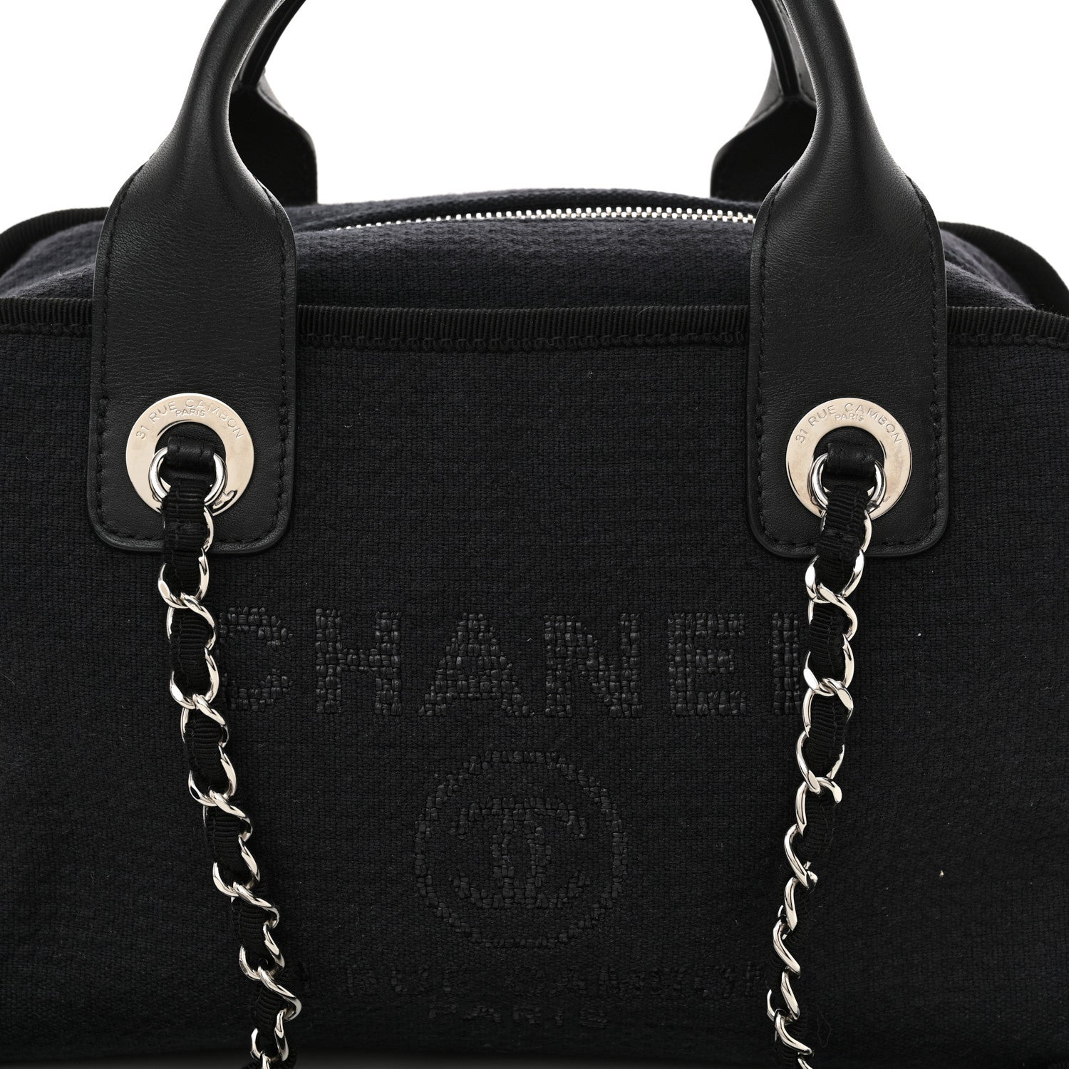 Chanel Mixed Fibers Small Deauville Bowling Bag Navy Blue 8 of 12