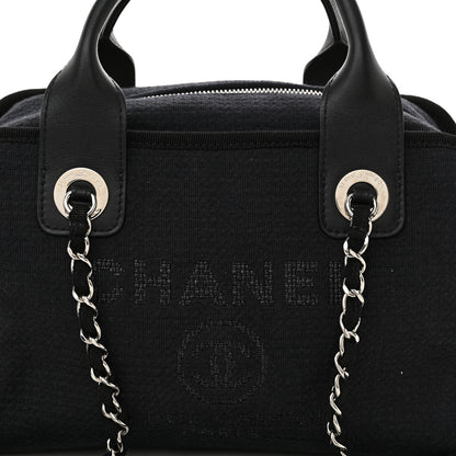 Chanel Mixed Fibers Small Deauville Bowling Bag Navy Blue 8 of 12