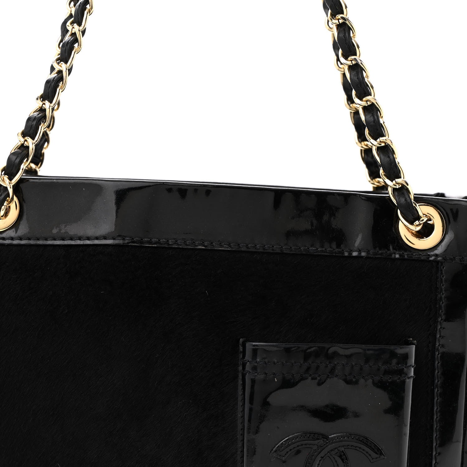 Chanel Patent Pony Hair Small Pocket Tote Black 8 of 16