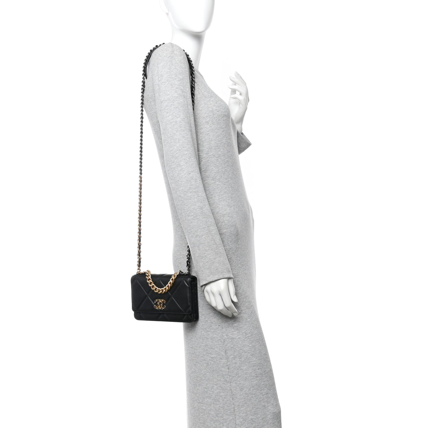 Lambskin Quilted Chanel 19 Wallet On Chain WOC Black