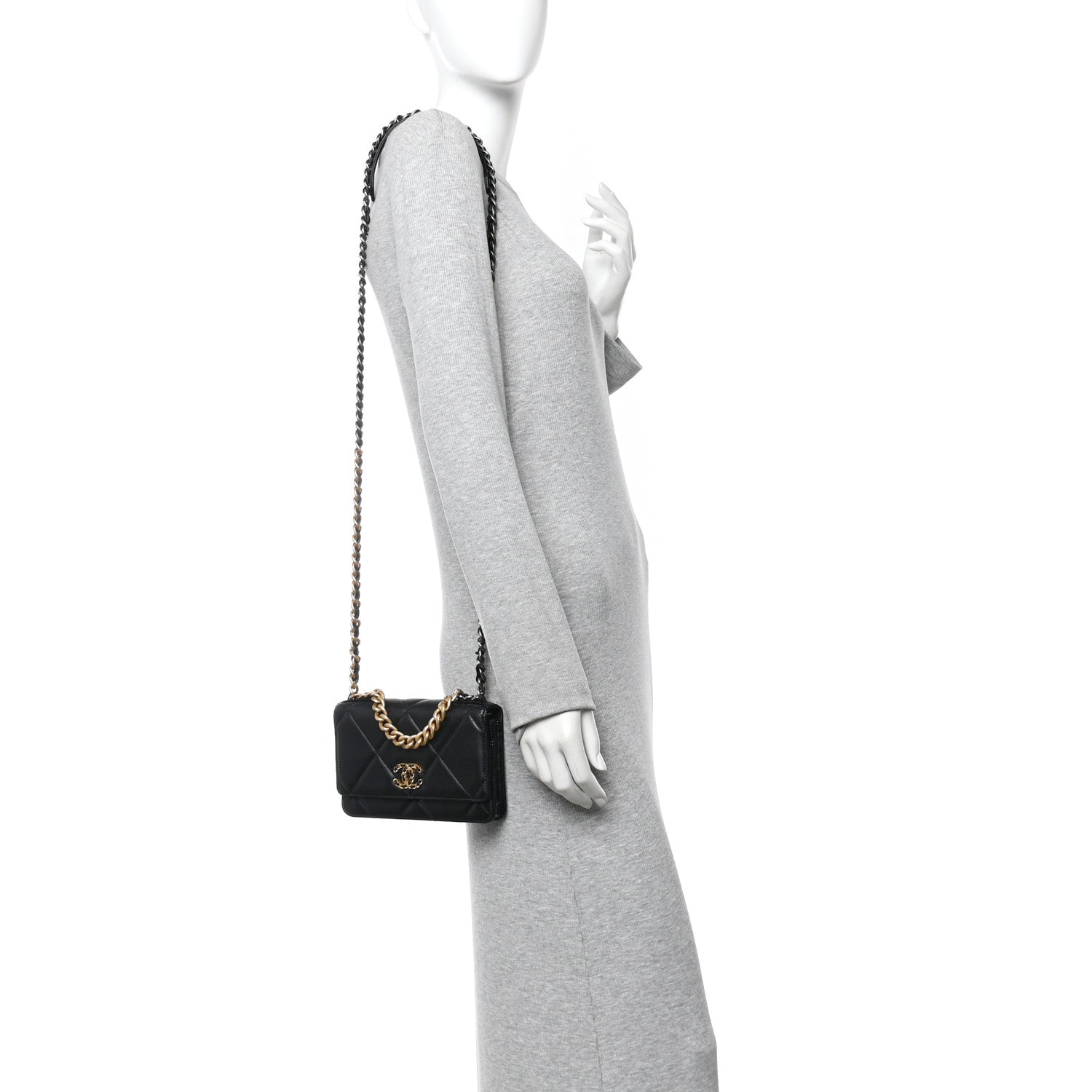 Chanel Lambskin Quilted Chanel 19 Wallet On Chain WOC Black 2 of 12