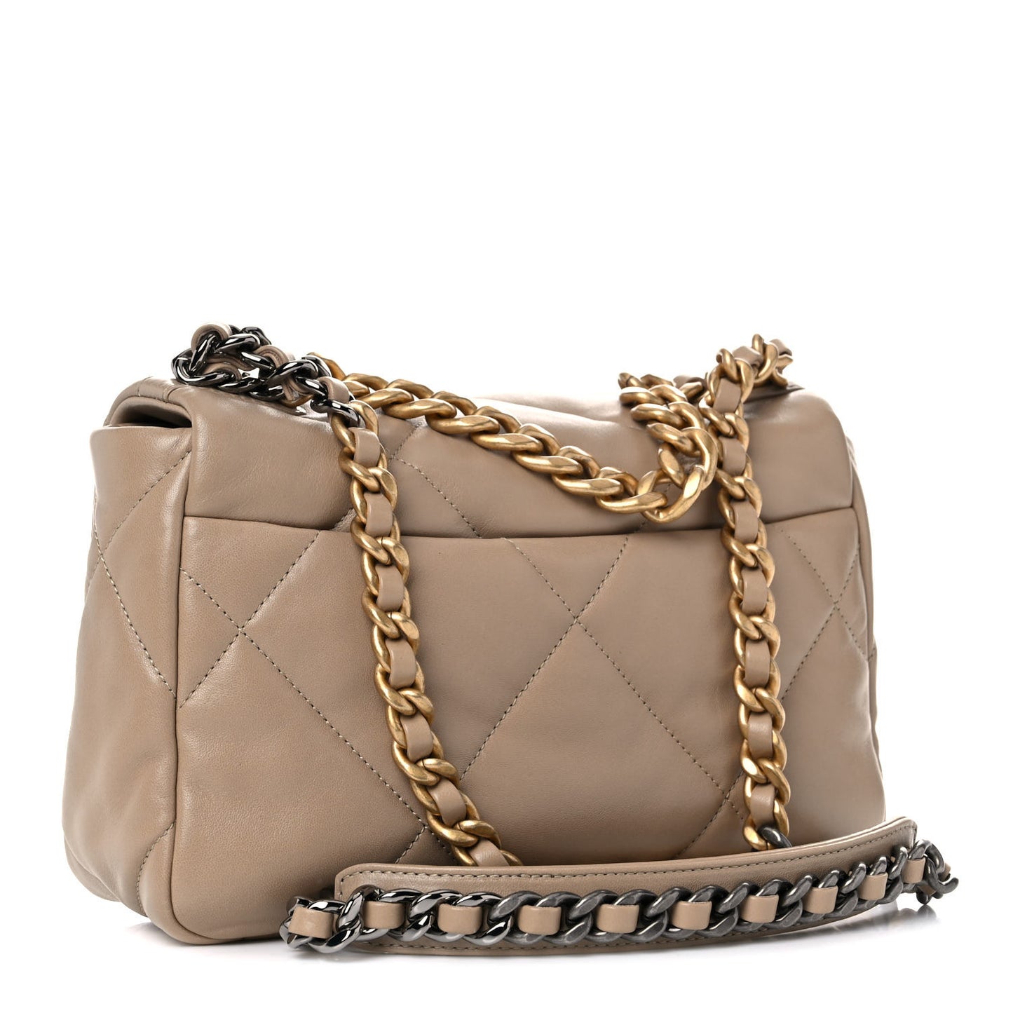 Lambskin Quilted Medium Chanel 19 Flap Dark Beige
