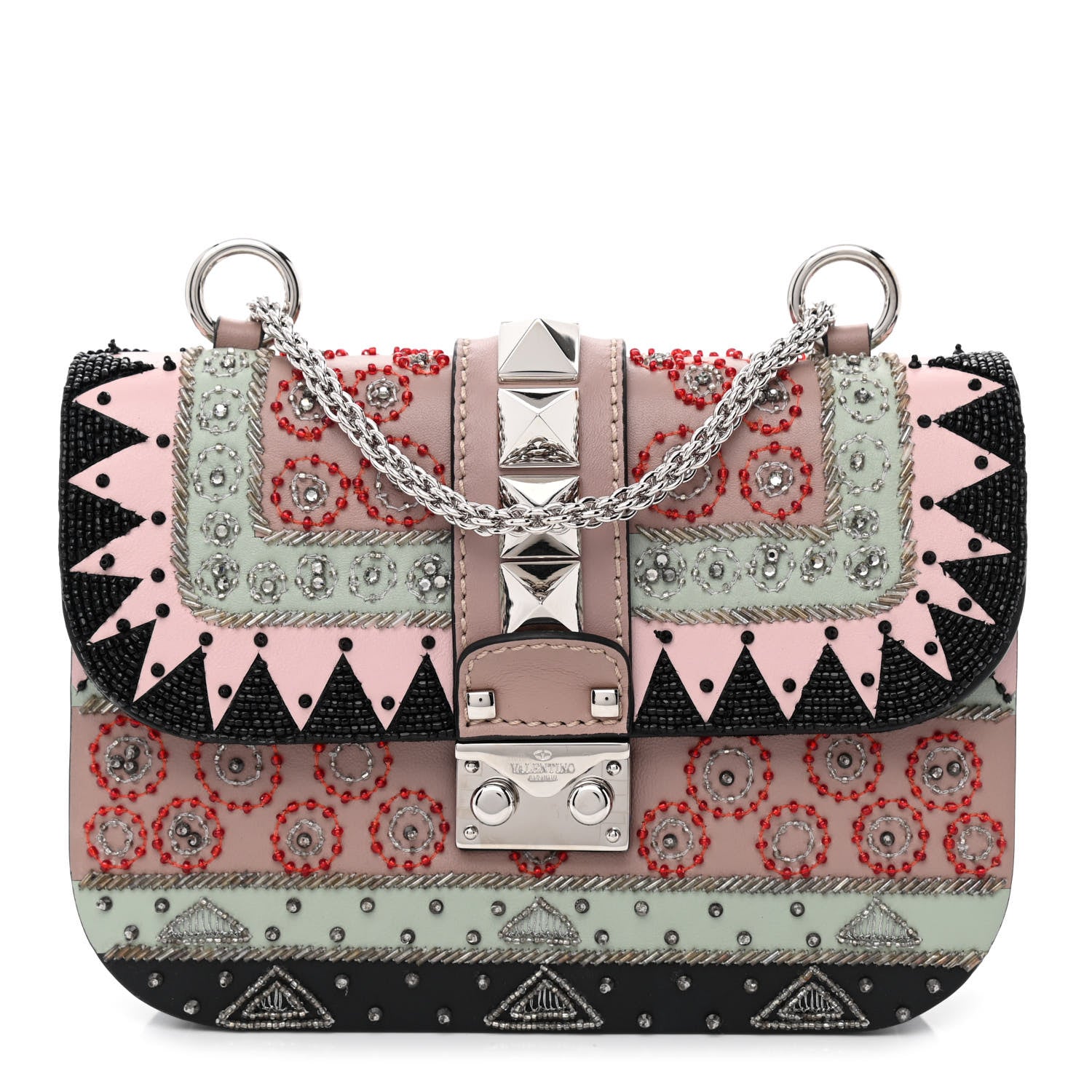 Valentino Garavani Vitello Beaded Geometric Patch Small Glam Lock Rockstud Flap Multicolor 1 of 10