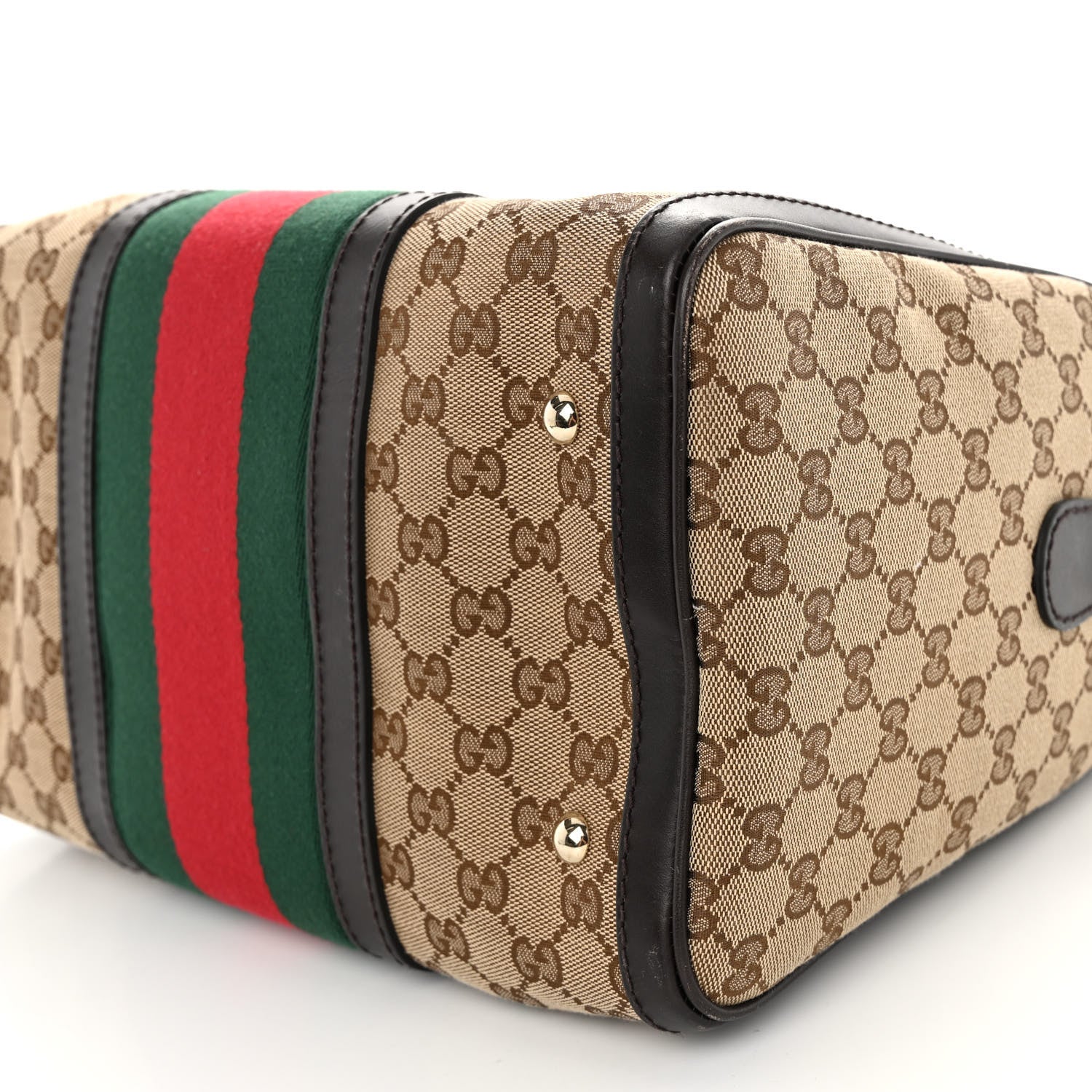 Gucci Monogram Selleria Calfskin Vintage Web Medium Boston Beige Ebony Cocoa 10 of 10
