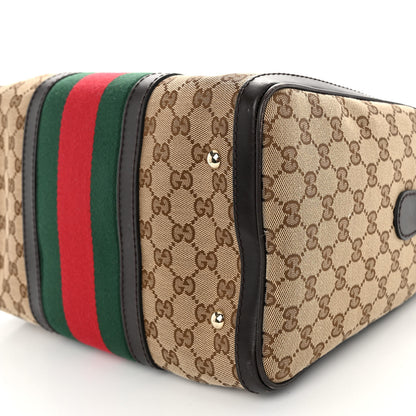 Gucci Monogram Selleria Calfskin Vintage Web Medium Boston Beige Ebony Cocoa 10 of 10