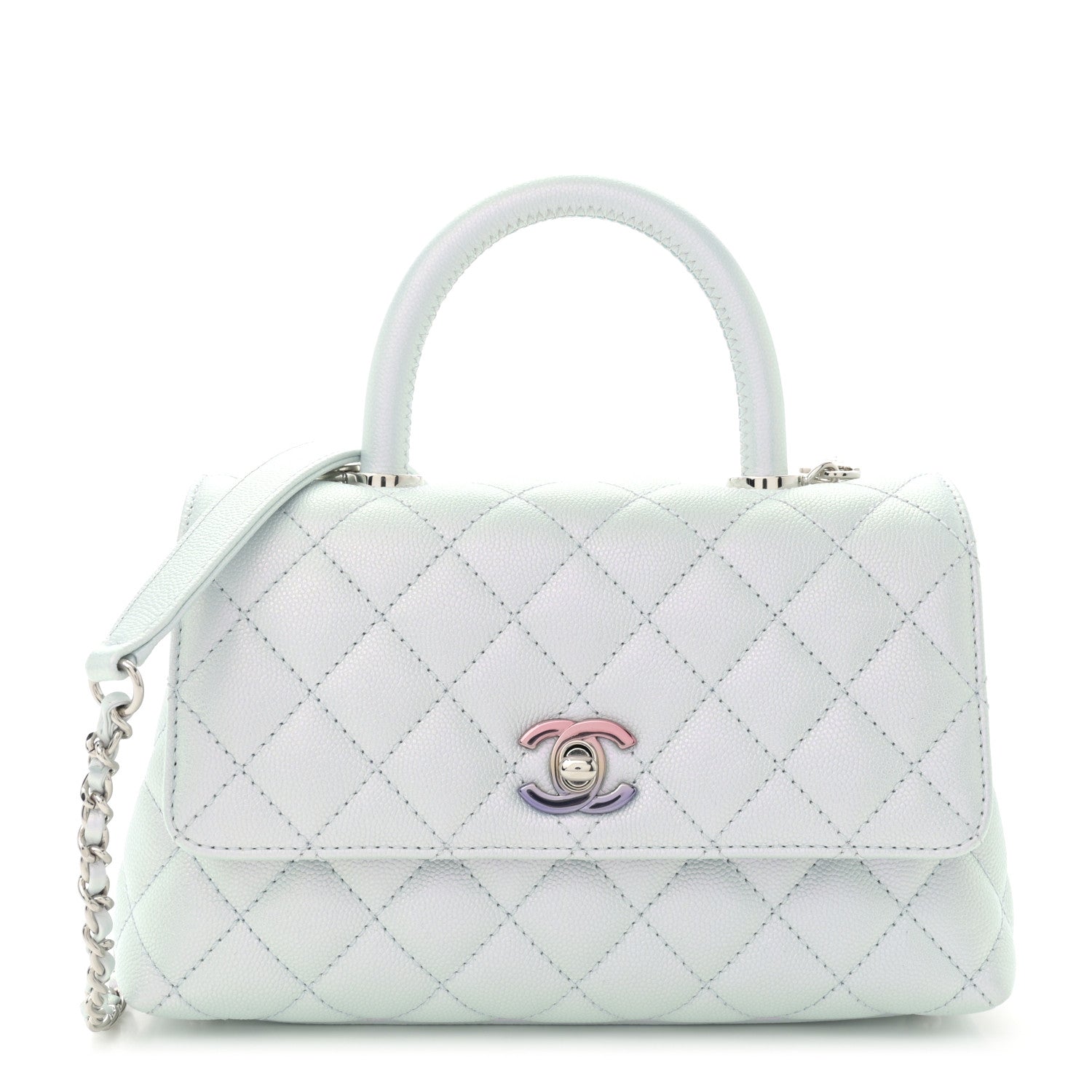 Chanel Iridescent Caviar Quilted Mini Coco Handle Flap Light Blue 1 of 11