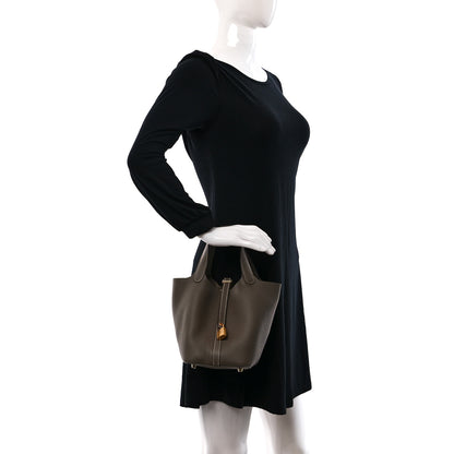 Hermes Taurillon Clemence Picotin Lock 18 PM Etoupe 2 of 12