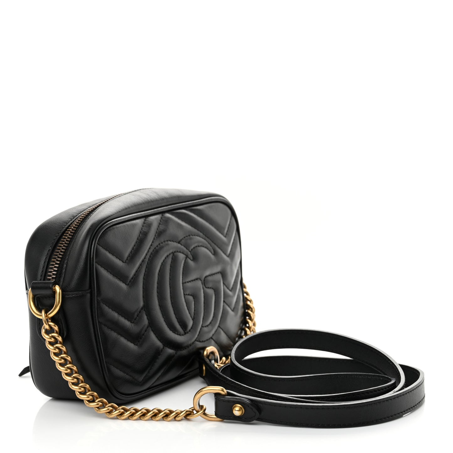 Calfskin Matelasse Mini GG Marmont Chain Shoulder Bag Black