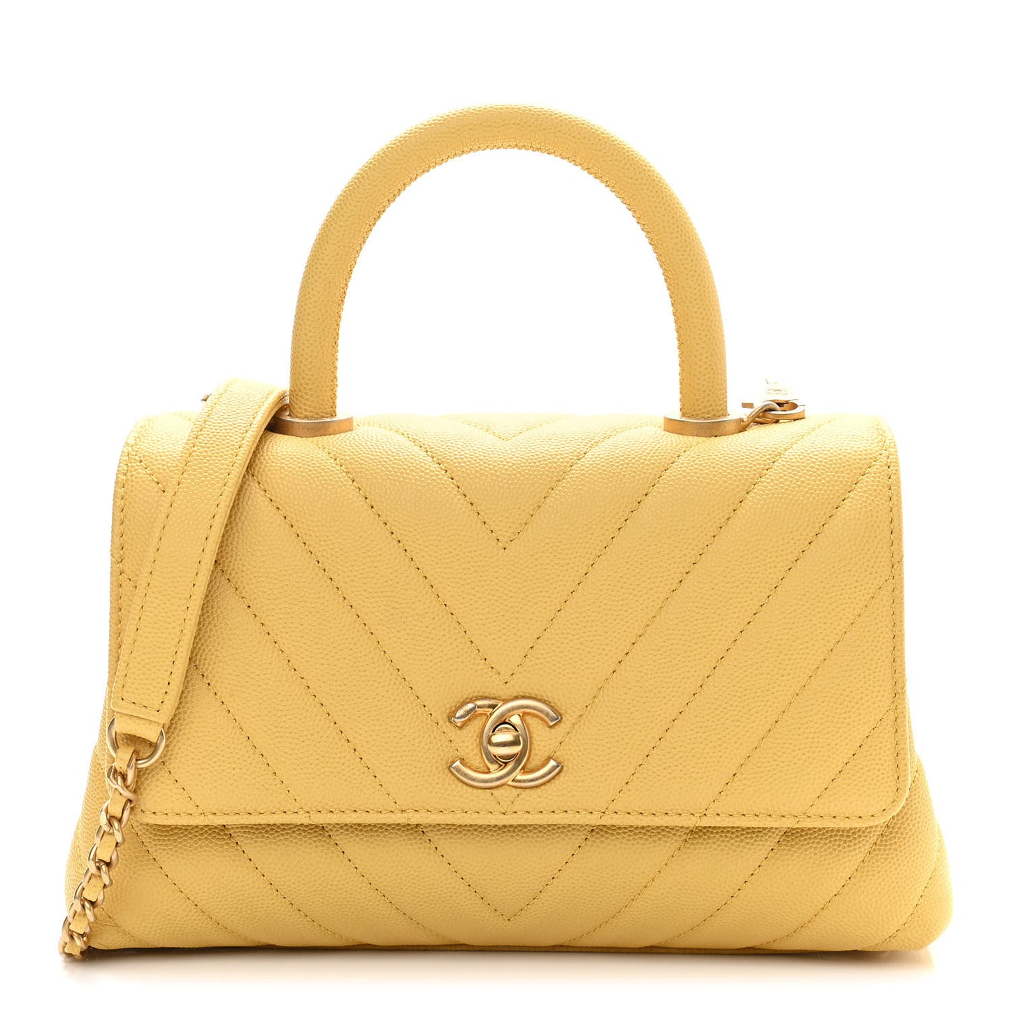 Caviar Chevron Quilted Mini Coco Handle Flap Yellow