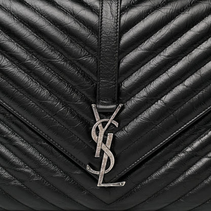 Saint Laurent Cracked Shiny Calfskin Matelasse Chevron Monogram Large College Satchel Black 7 of 9