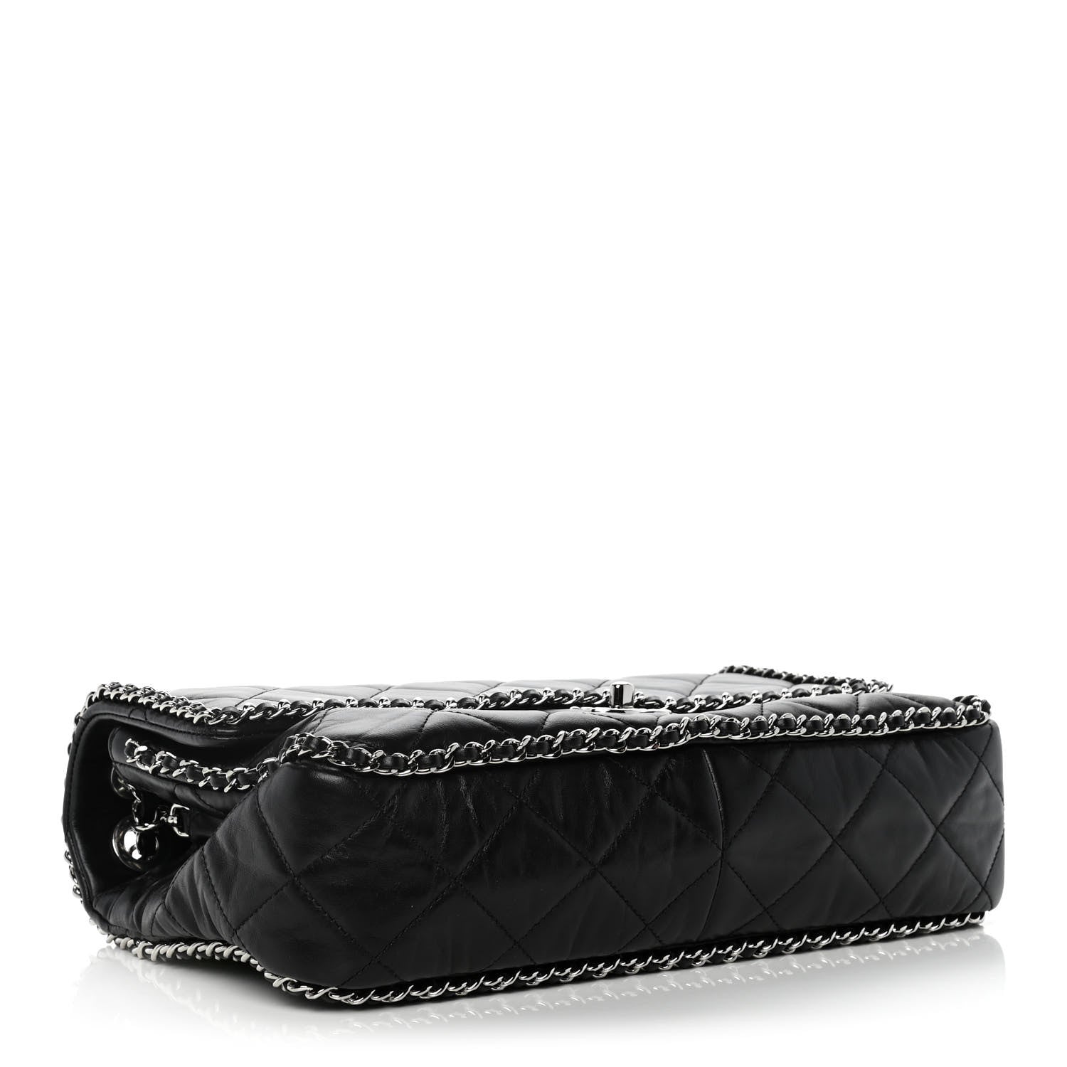 Chanel Crumpled Calfskin Quilted Large Chain All Over Flap Bag Black 4 of 11