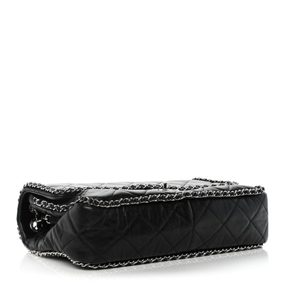 Chanel Crumpled Calfskin Quilted Large Chain All Over Flap Bag Black 4 of 11