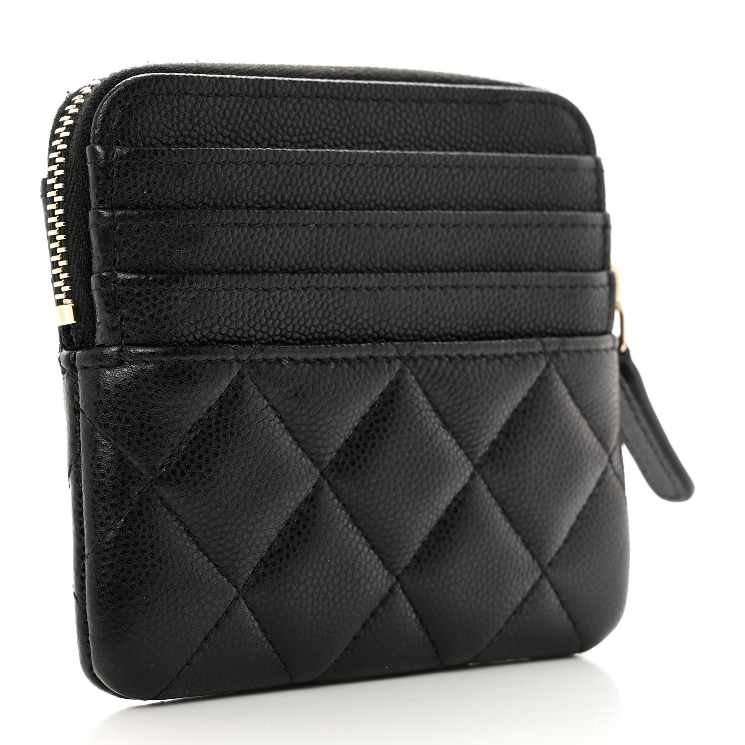 Chanel Caviar Quilted Crystal Zip Card Holder Wallet Black 3 of 7