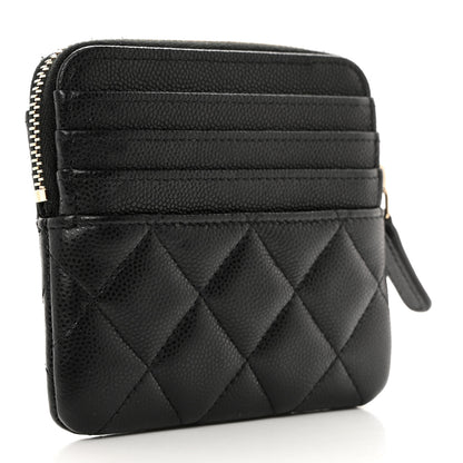 Chanel Caviar Quilted Crystal Zip Card Holder Wallet Black 3 of 7