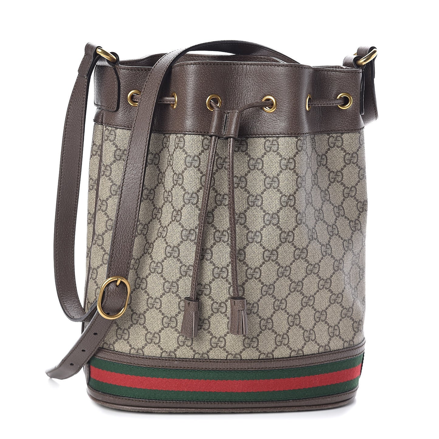 GG Supreme Monogram Web Ophidia Bucket Bag Brown