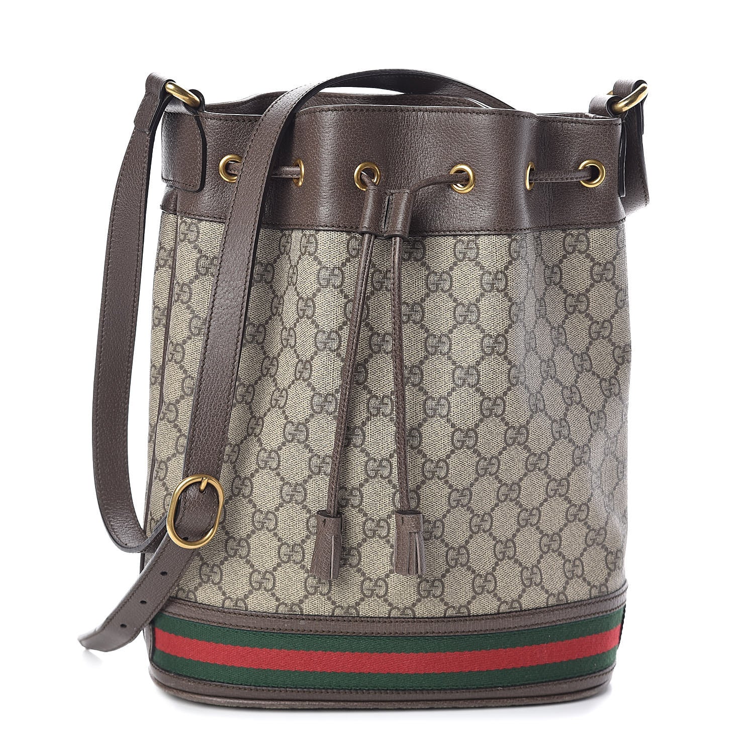 Gucci GG Supreme Monogram Web Ophidia Bucket Bag Brown 1 of 9