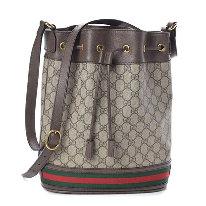Gucci GG Supreme Monogram Web Ophidia Bucket Bag Brown 1 of 9