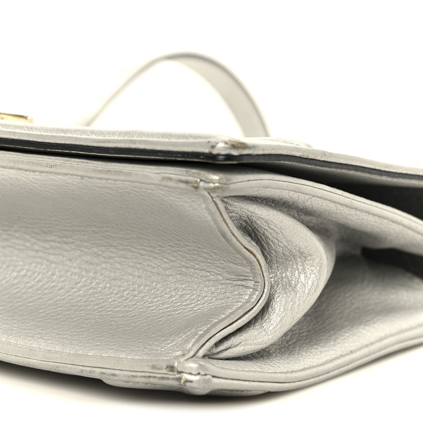 Metallic Grained Calfskin Medium Diorama Flap Bag Silver