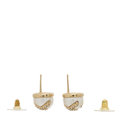 Chanel Pearl Crystal Metal CC Round Earrings Gold 3 of 5