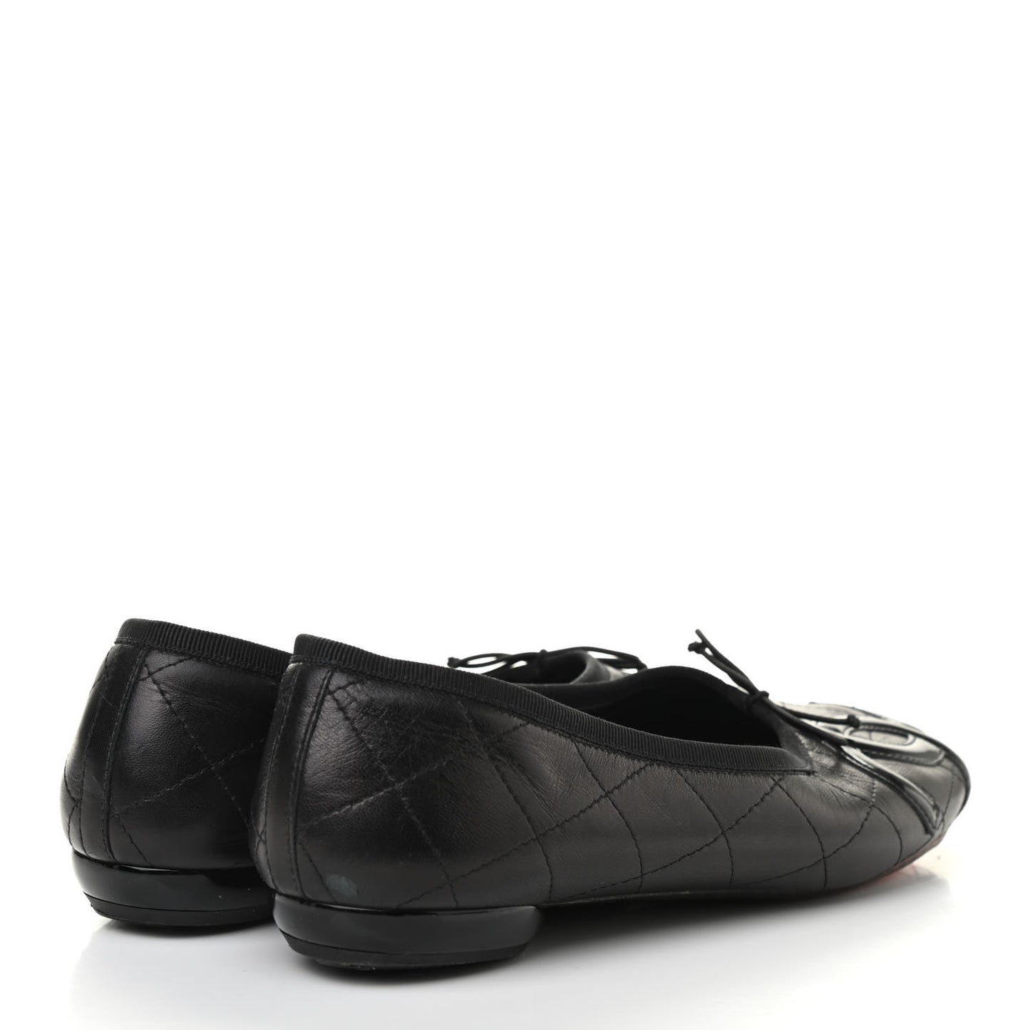 Lambskin Quilted Cambon Ballerina Flats 38 Black