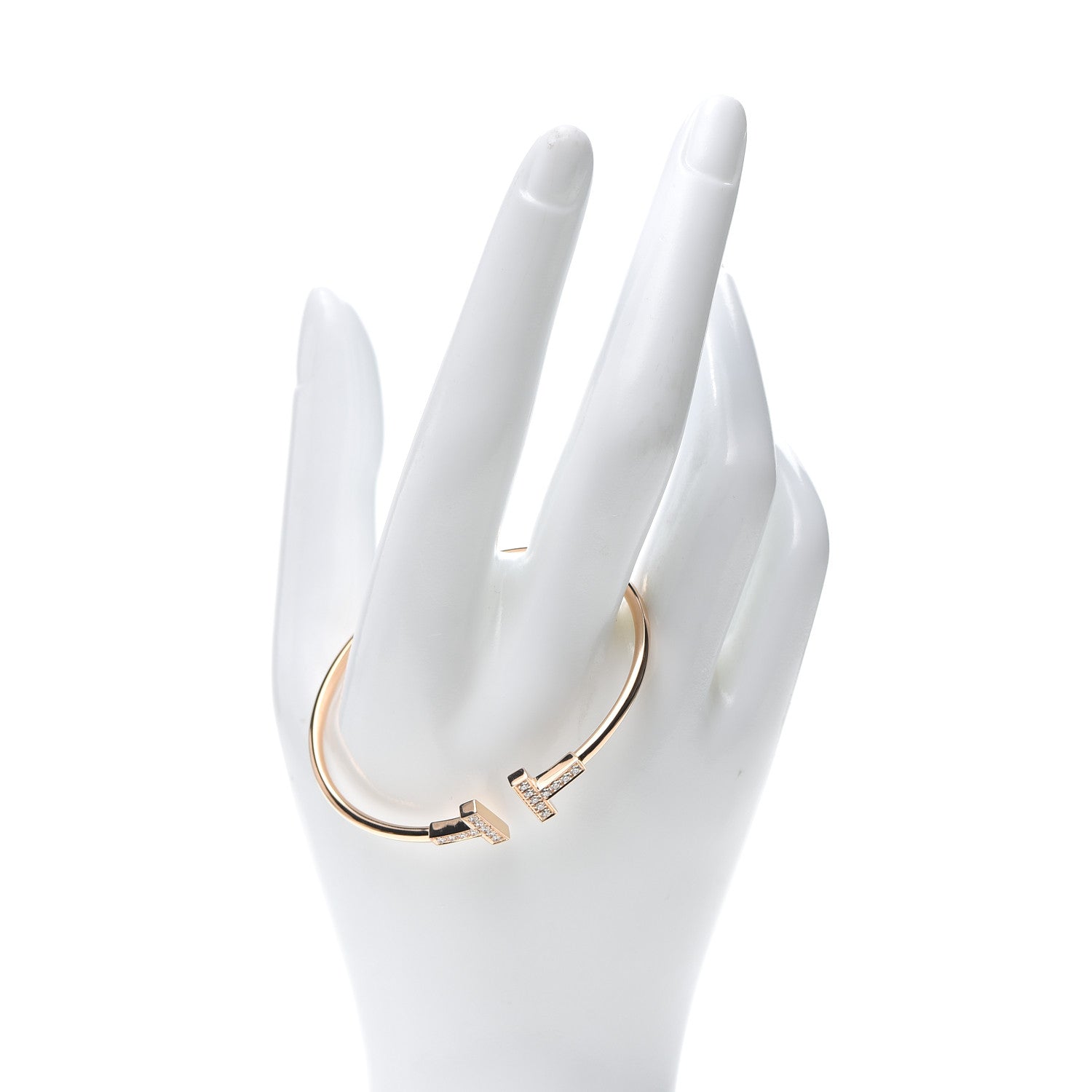 Tiffany 18K Rose Gold Diamond T Wire Bracelet 2 of 5