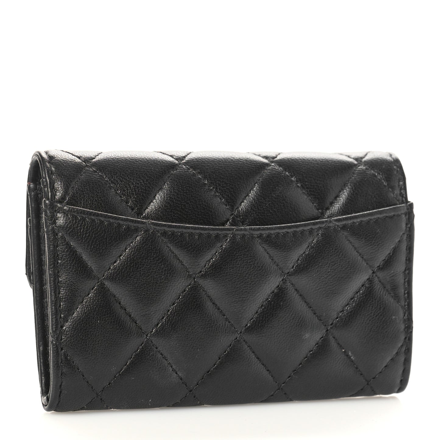 Lambskin Quilted Flap Card Holder Wallet Black