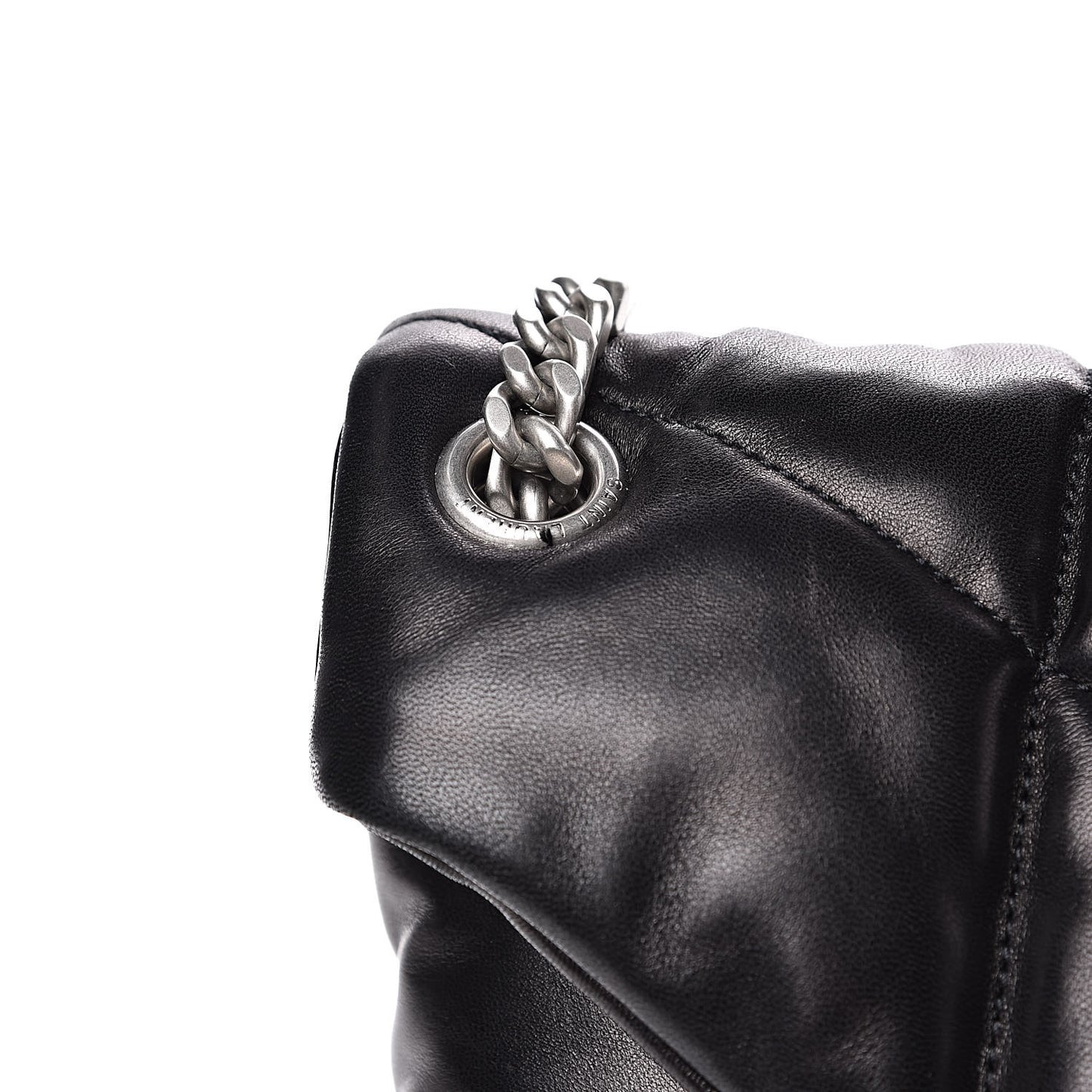 Lambskin Quilted Medium Loulou Puffer Monogram Chain Satchel Black
