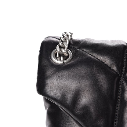 Saint Laurent Lambskin Quilted Medium Loulou Puffer Monogram Chain Satchel Black 14 of 14