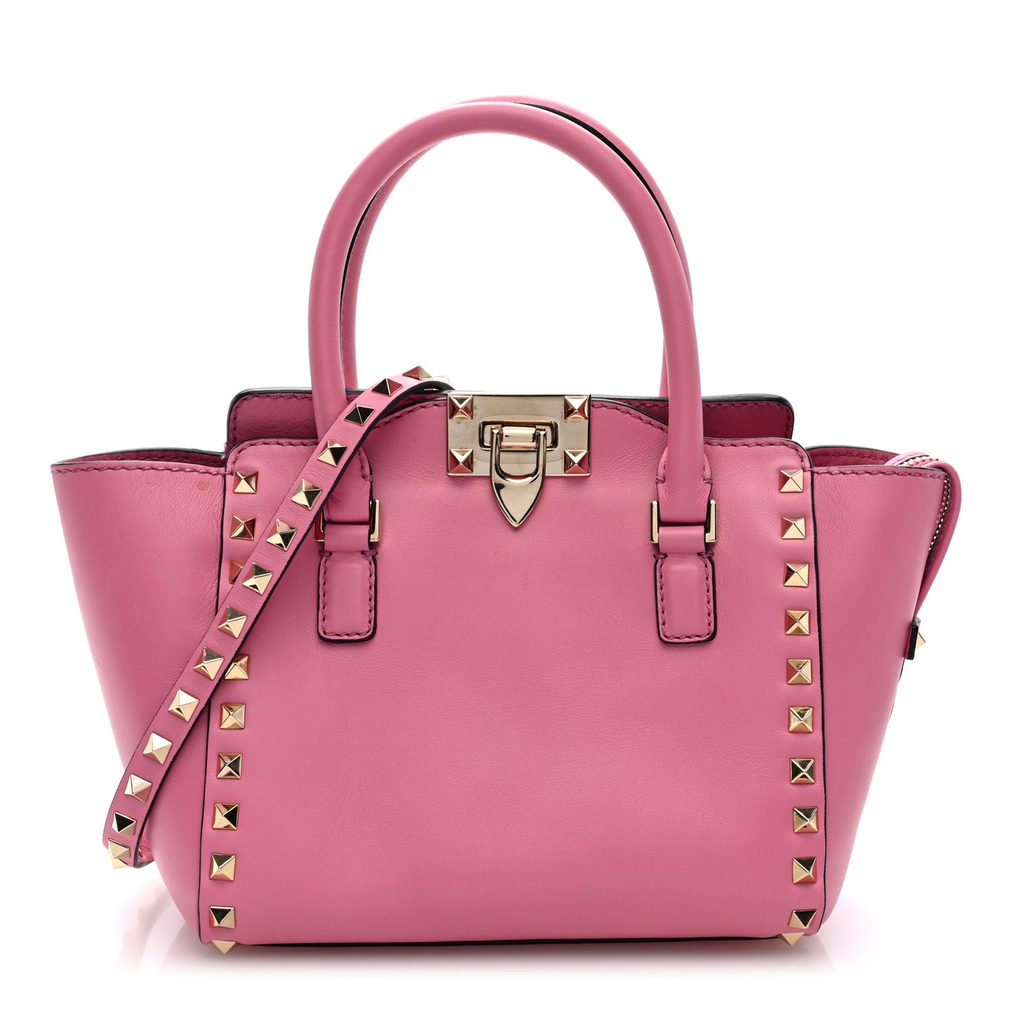 Vitello Mini Rockstud Double Handle Tote Peony