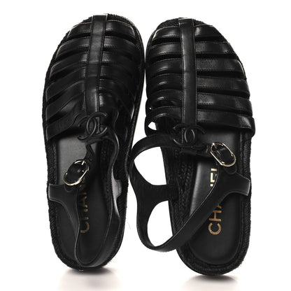 Chanel Lambskin Espadrille Sandals 37 Black 2 of 8