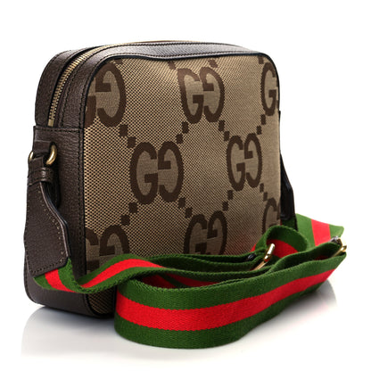 Gucci Monogram Jumbo GG Textured Dollar Calfskin Web Messenger Shoulder Bag Camel Ebony New Acero 3 of 11