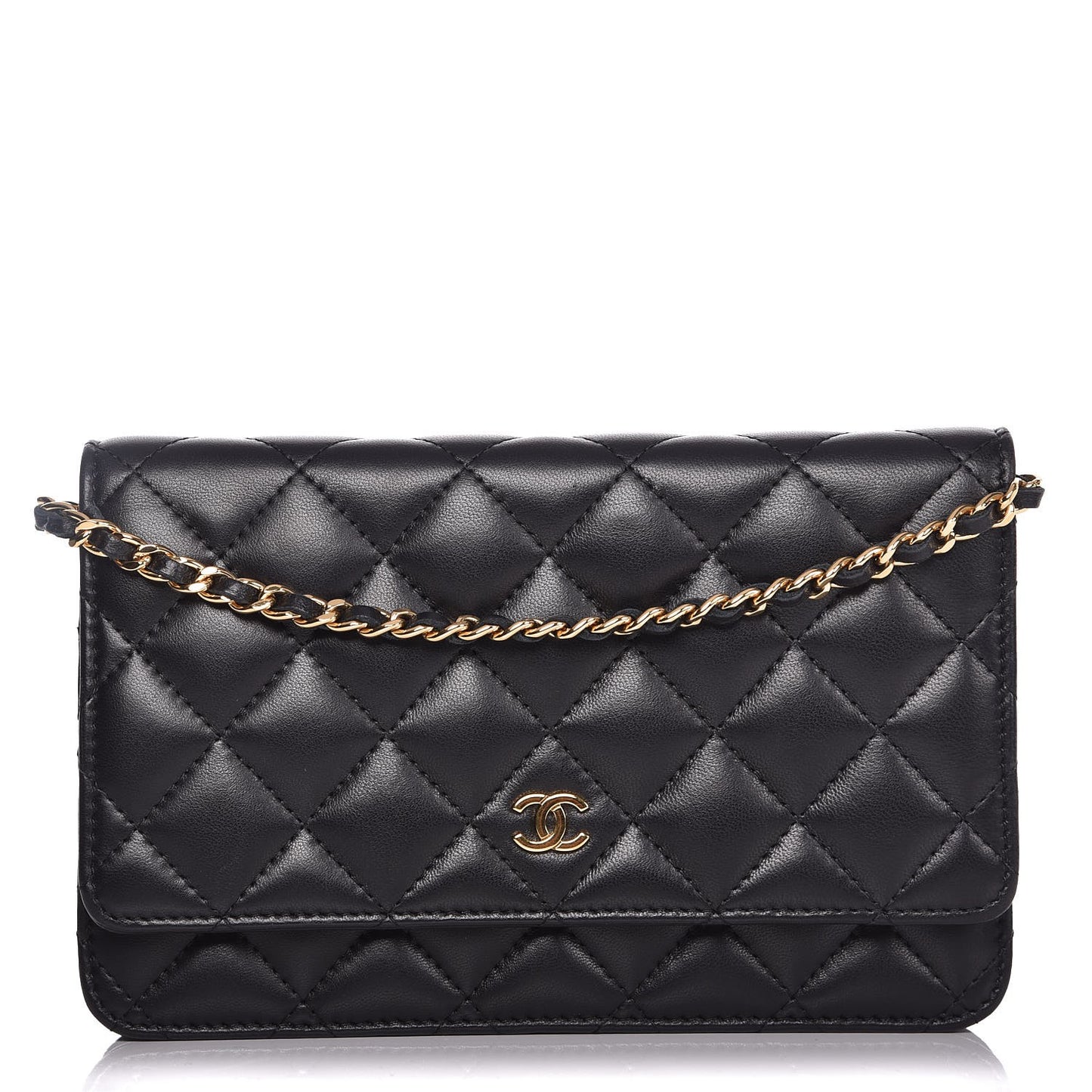 Lambskin Quilted Wallet On Chain WOC Black