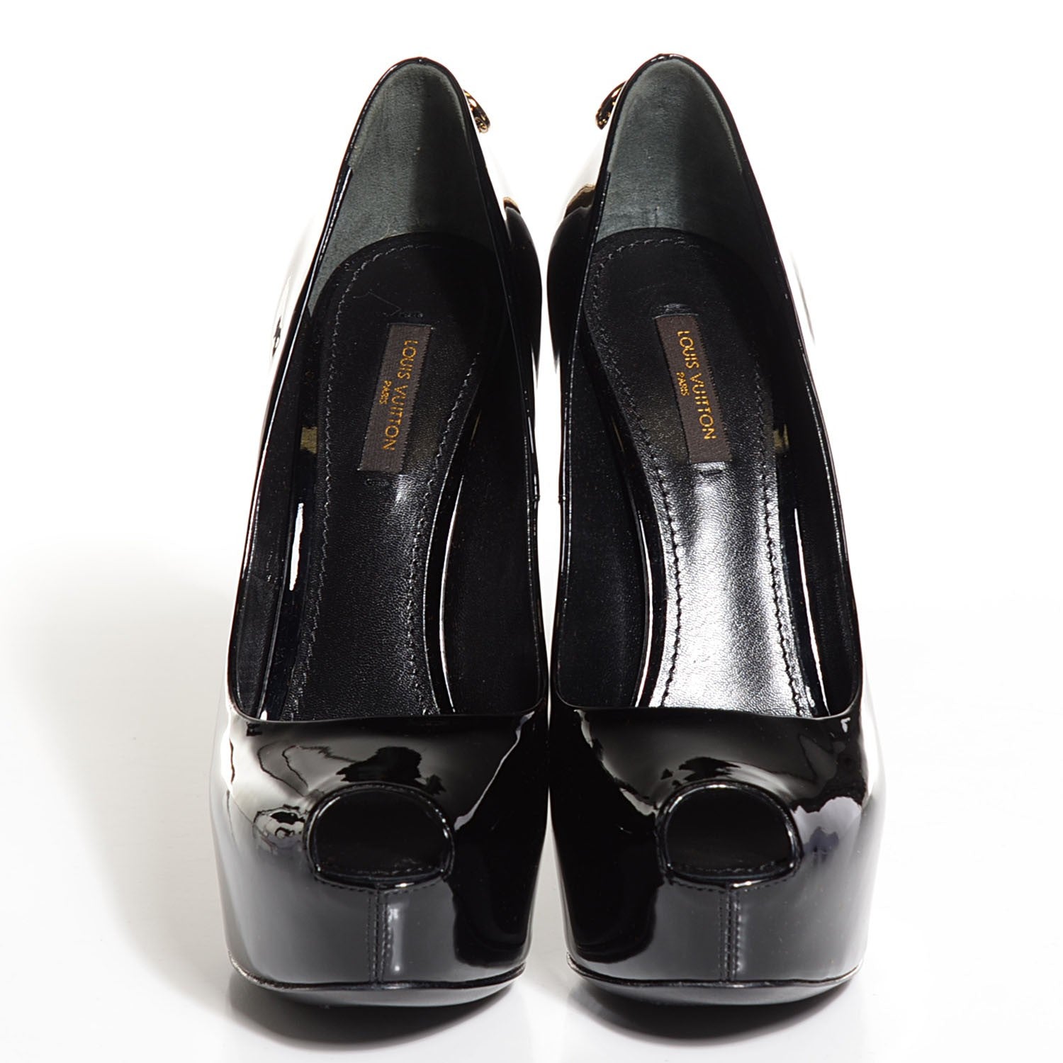 Louis Vuitton Patent Calfskin Oh Really Peep Toe Pumps 37.5 Black 2 of 7