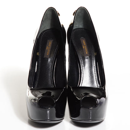 Louis Vuitton Patent Calfskin Oh Really Peep Toe Pumps 37.5 Black 2 of 7