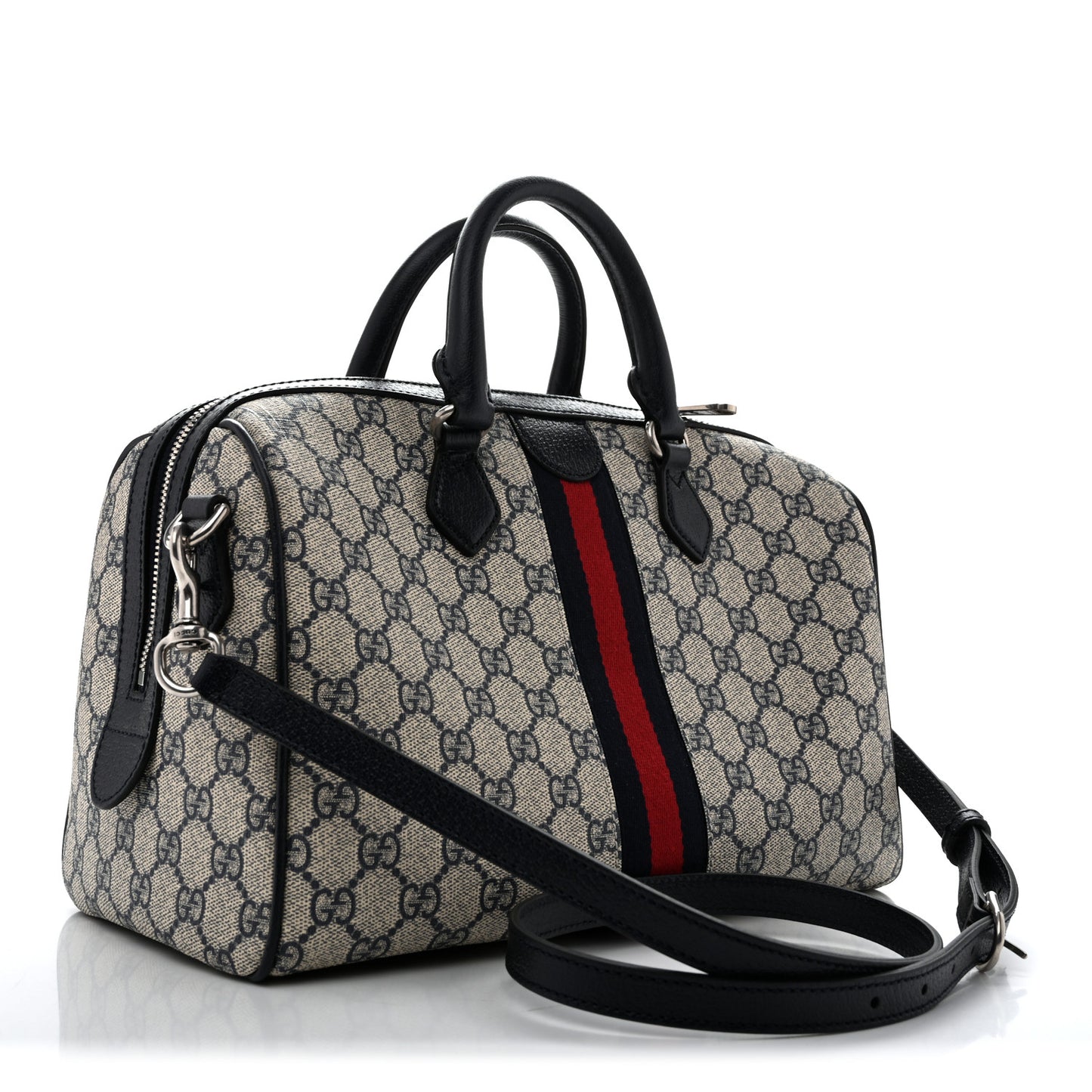 GG Supreme Monogram Web Medium Ophidia Top Handle Bag Beige Blue