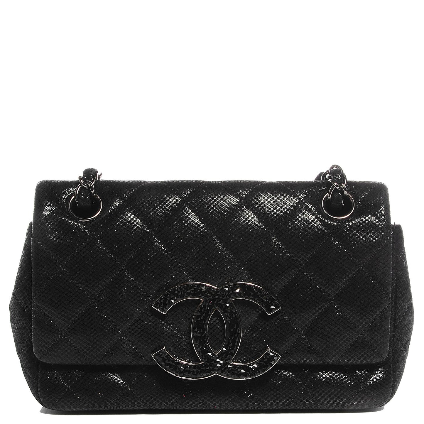 Sequin Goatskin Crystal CC Mini Flap Black