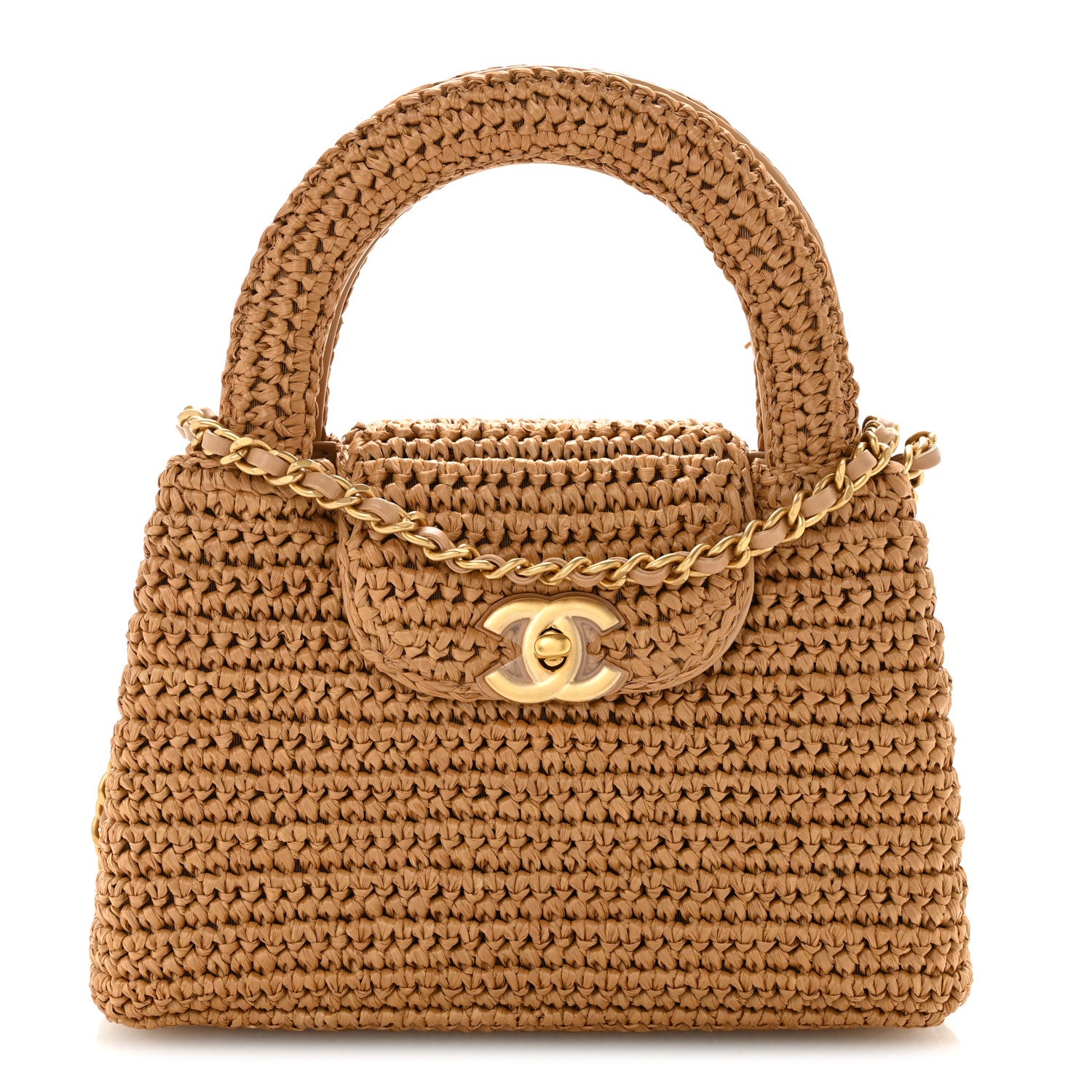 Chanel Braided Raffia Nano Kelly Flap Bag Dark Beige 1 of 11