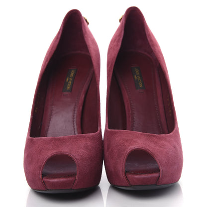 Louis Vuitton Suede Oh Really Peep Toe Pumps 38.5 Grenat 5 of 10