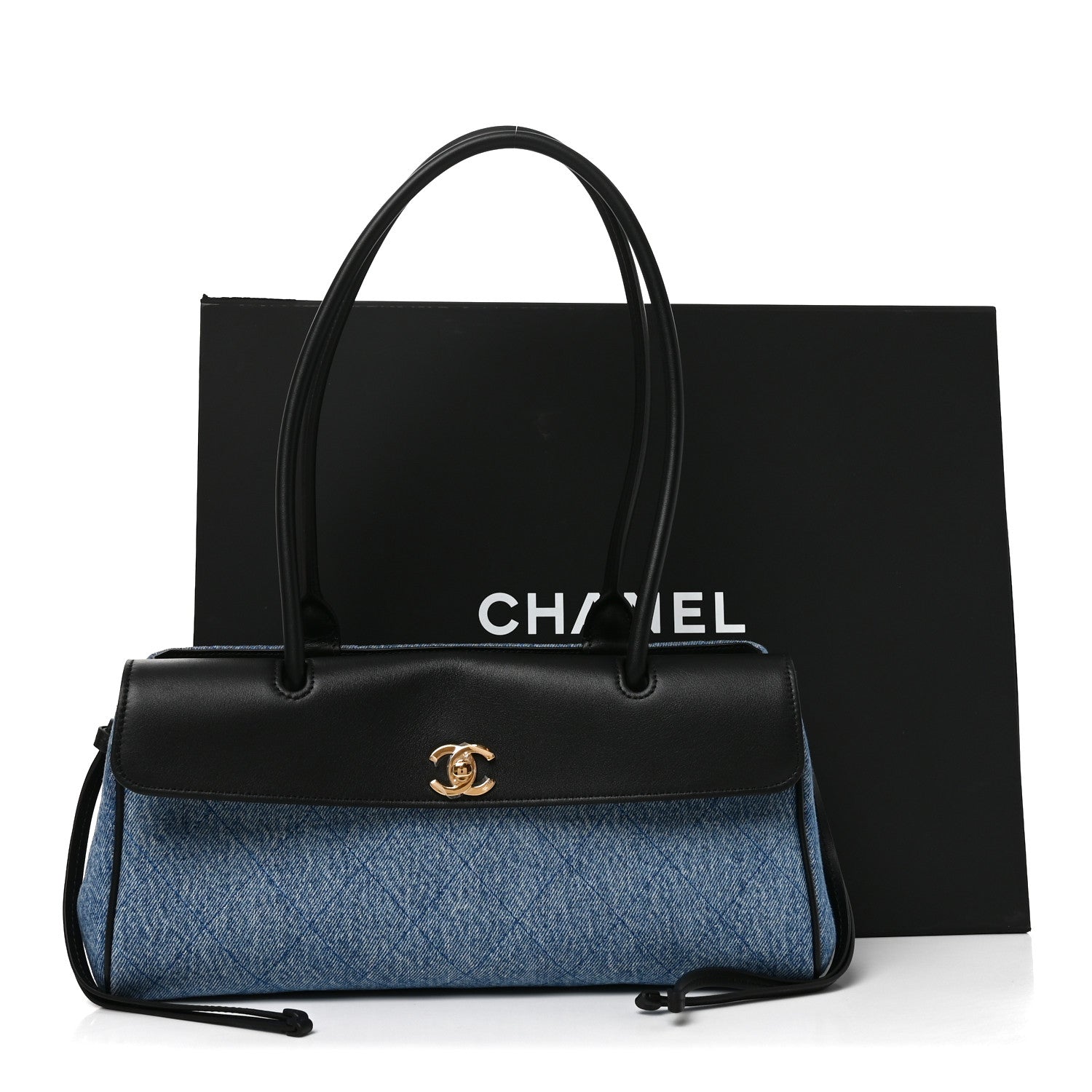 Chanel Calfskin Denim Stitched Urban Essentials Small Shopping Bag Blue Black 11 of 11