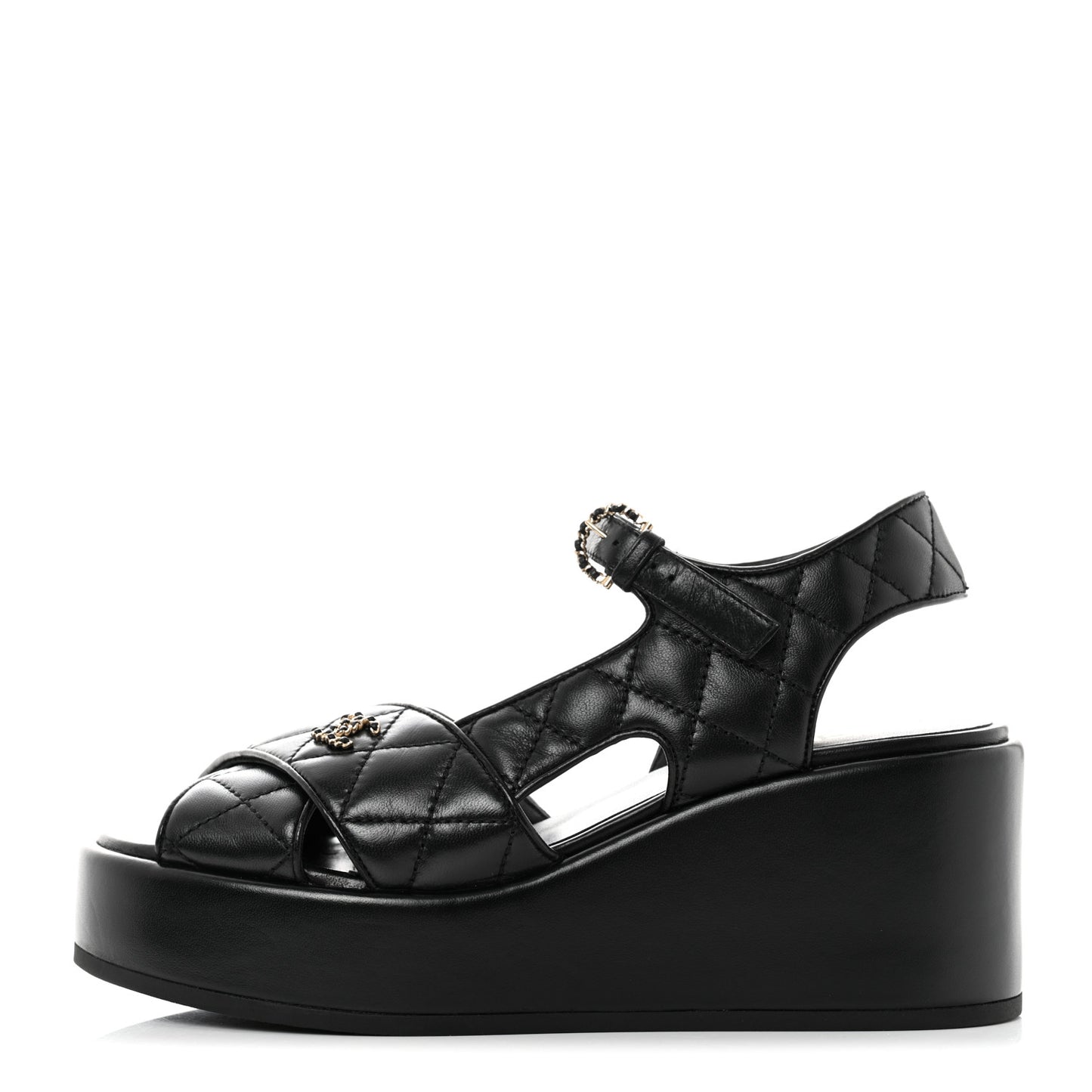 Lambskin Quilted CC Platform Sandals 37.5 Black