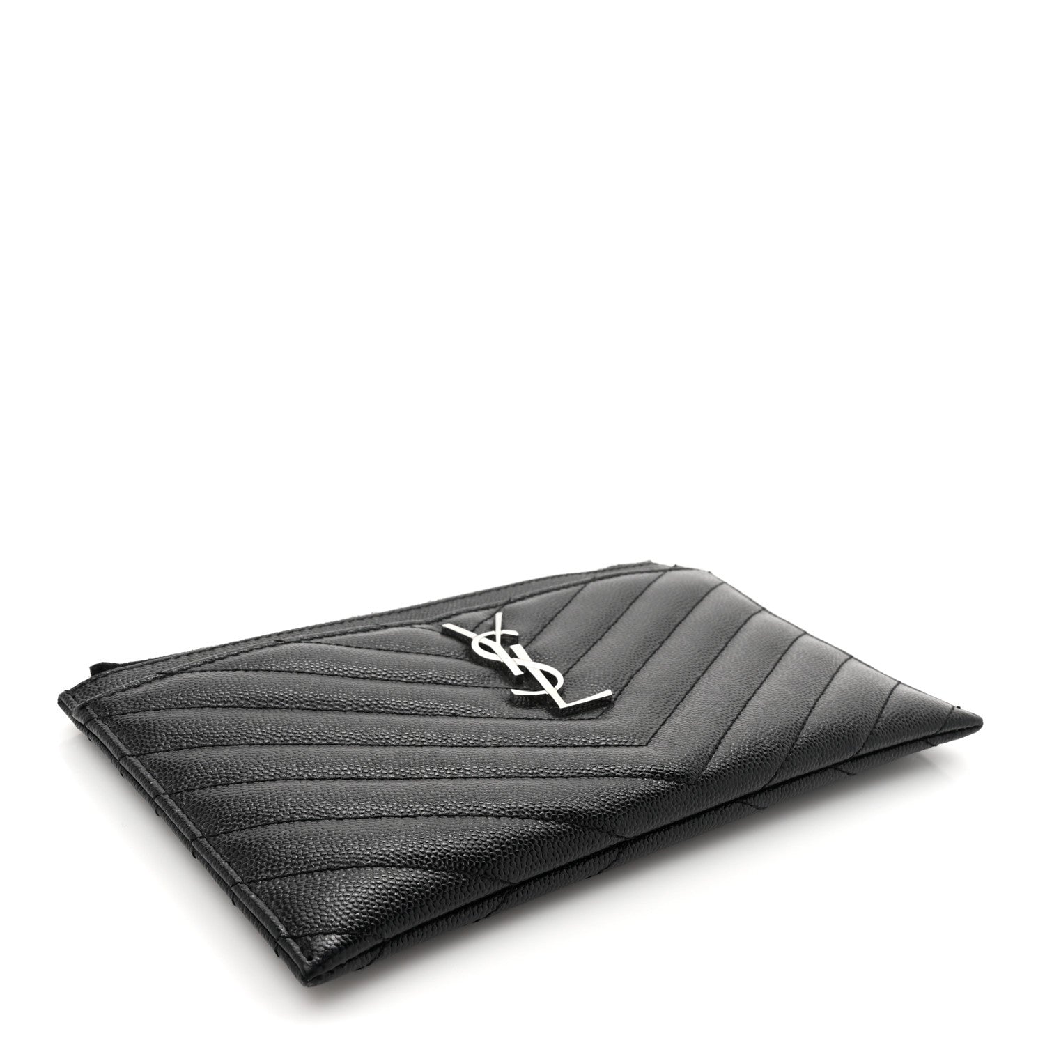 Saint Laurent Grain De Poudre Chevron Monogram Bill Pouch Black 4 of 9