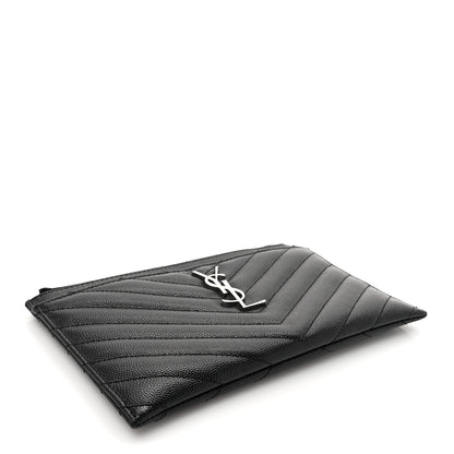 Saint Laurent Grain De Poudre Chevron Monogram Bill Pouch Black 4 of 9