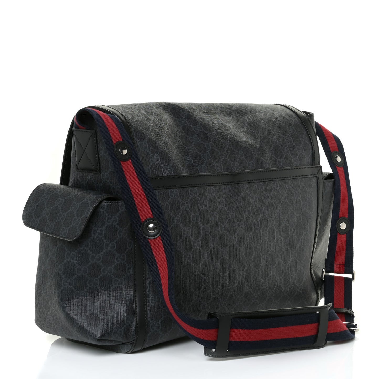 GG Supreme Monogram Web Messenger Diaper Bag Black Grey