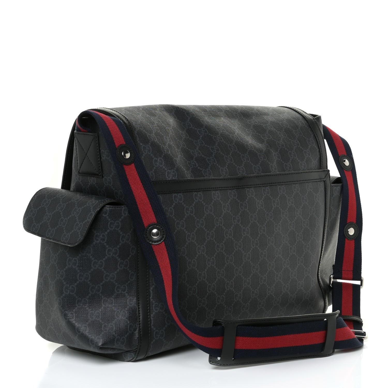 Gucci GG Supreme Monogram Web Messenger Diaper Bag Black Grey 3 of 10