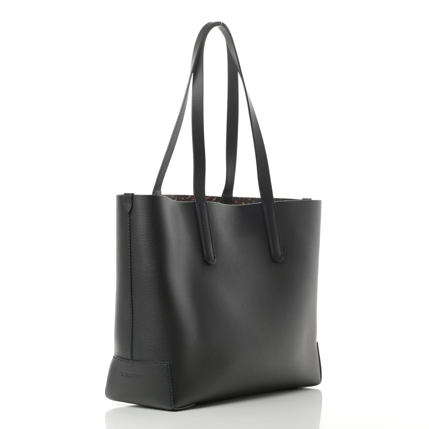 Calfskin TB Motif Embossed Medium Tote Black