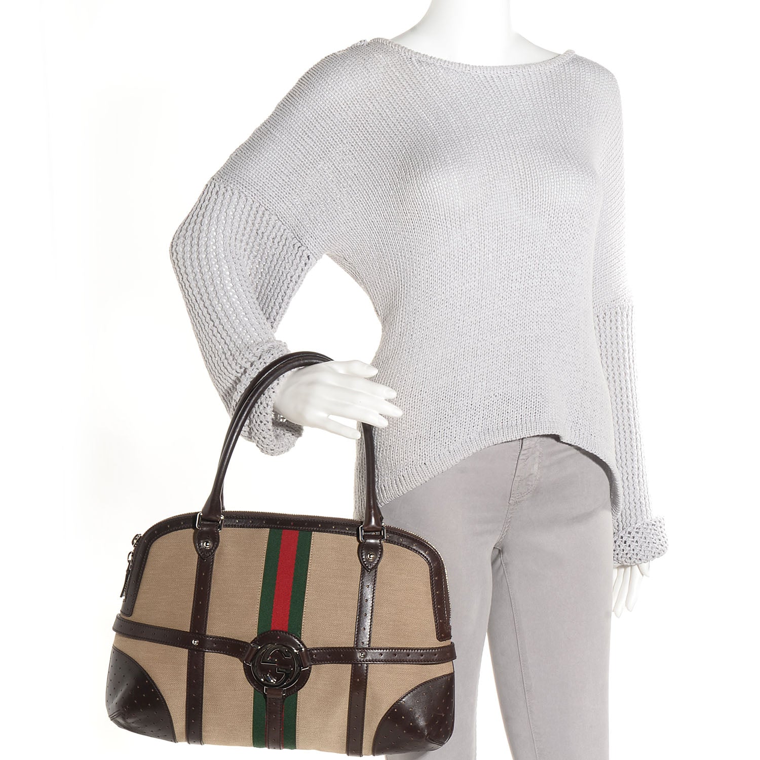 Gucci Canvas Web GG Reins Bag Brown 2 of 7