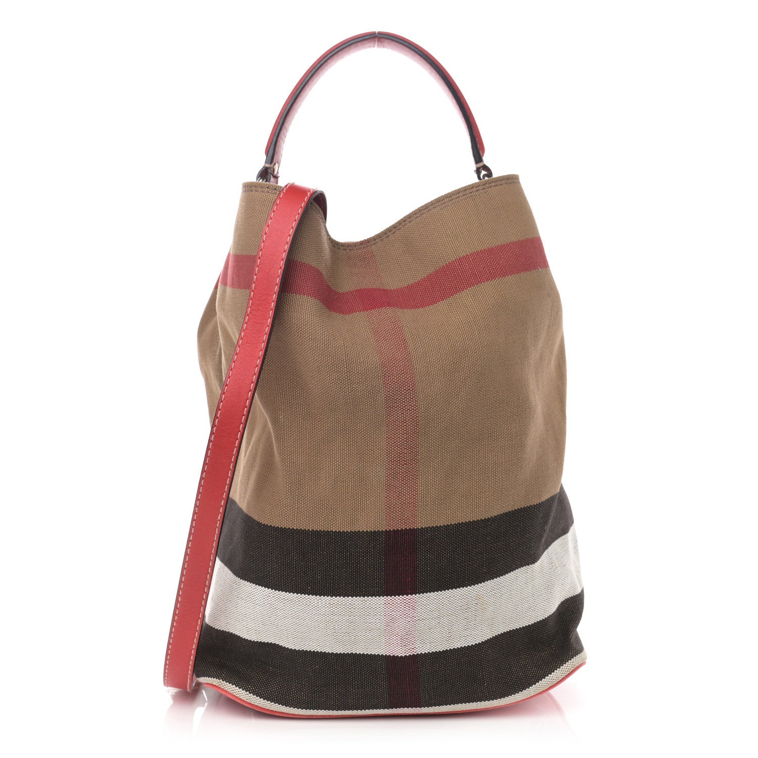 Burberry Canvas Mega Check Medium Ashby Bucket Bag Red 1 of 13