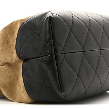 Chanel Suede Calfskin Shiny Lambskin Quilted Small Coco Base Shopping Bag Beige Black 9 of 10
