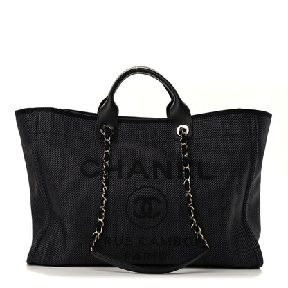 Chanel Mixed Fibers Striped Large Deauville Tote Black 1 of 9